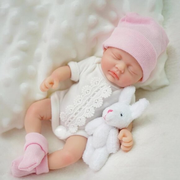 🆕7 Inch Silicone Girl Full Body Realistic  Doll Newborn  Reborn Baby   Doll - Picture 2 of 5